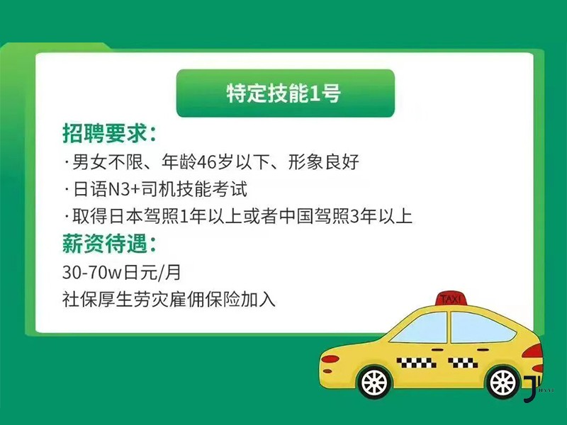 日本劳务|高新招聘出租车司机 月30W-70W日元 保险齐全 提供签证！「辽宁政通劳务」